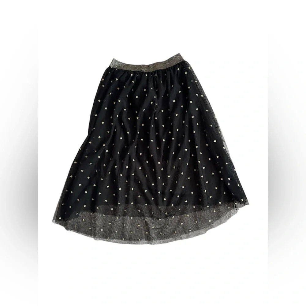 Xhilaration Girls XL 14-16 Blk tulle Skirt w lining & Gold polka dots & lining